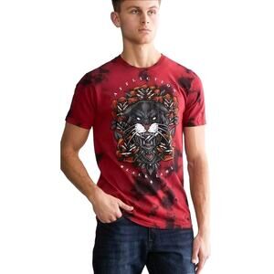 Affliction Black Label Red Tie Dye Double Sided Print Pullover Men's T-shirt XL